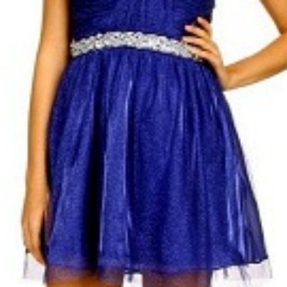 Gabriella Rocha Blue Shimmer Graduation Short Gown - Picture 2 of 3